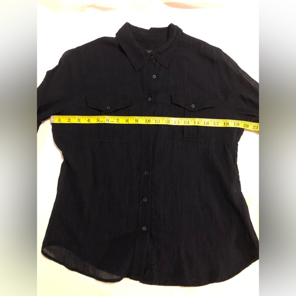 Talbots, nautical blue, gauzy button down with button back tab sleeves, 12 - Picture 4 of 12